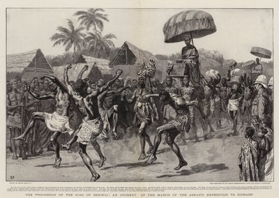 De Processie van de Koning van Bekwai, een incident van de mars van de Ashanti Expeditie naar Kumassi door Frank Dadd